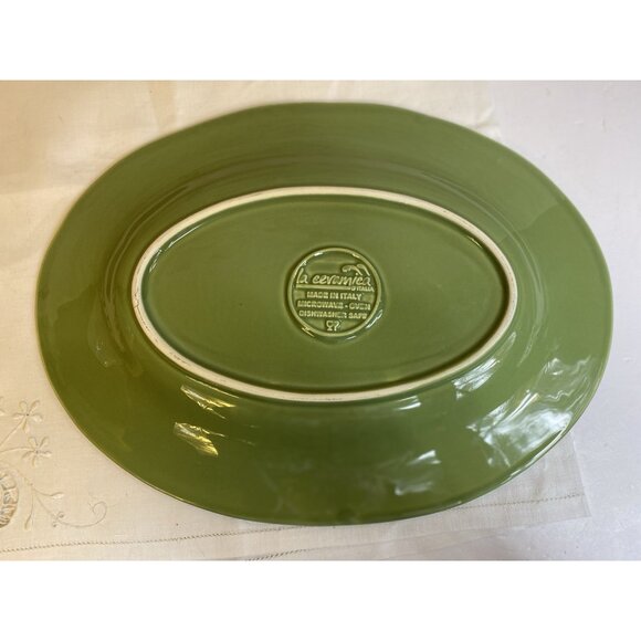 La Ceramica Large Oval Green Ceramic Serving Platter 15” X 11” Italy Brown Rim - Picture 4 of 8